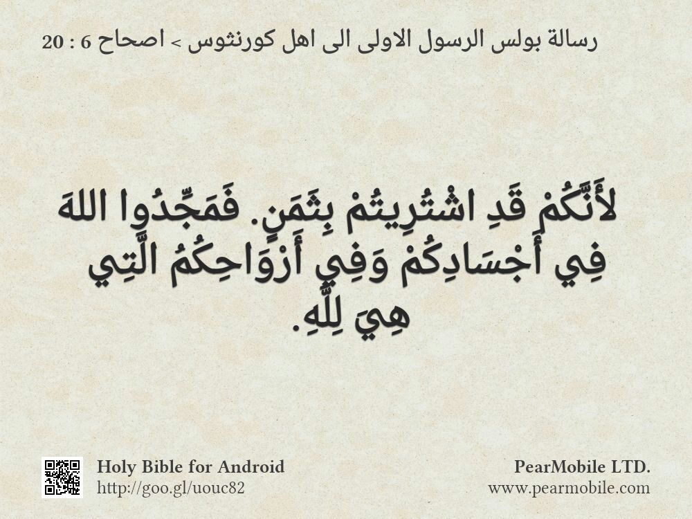 رسالة بولس الرسول الاولى الى اهل كورنثوس, اصحاح 6:20