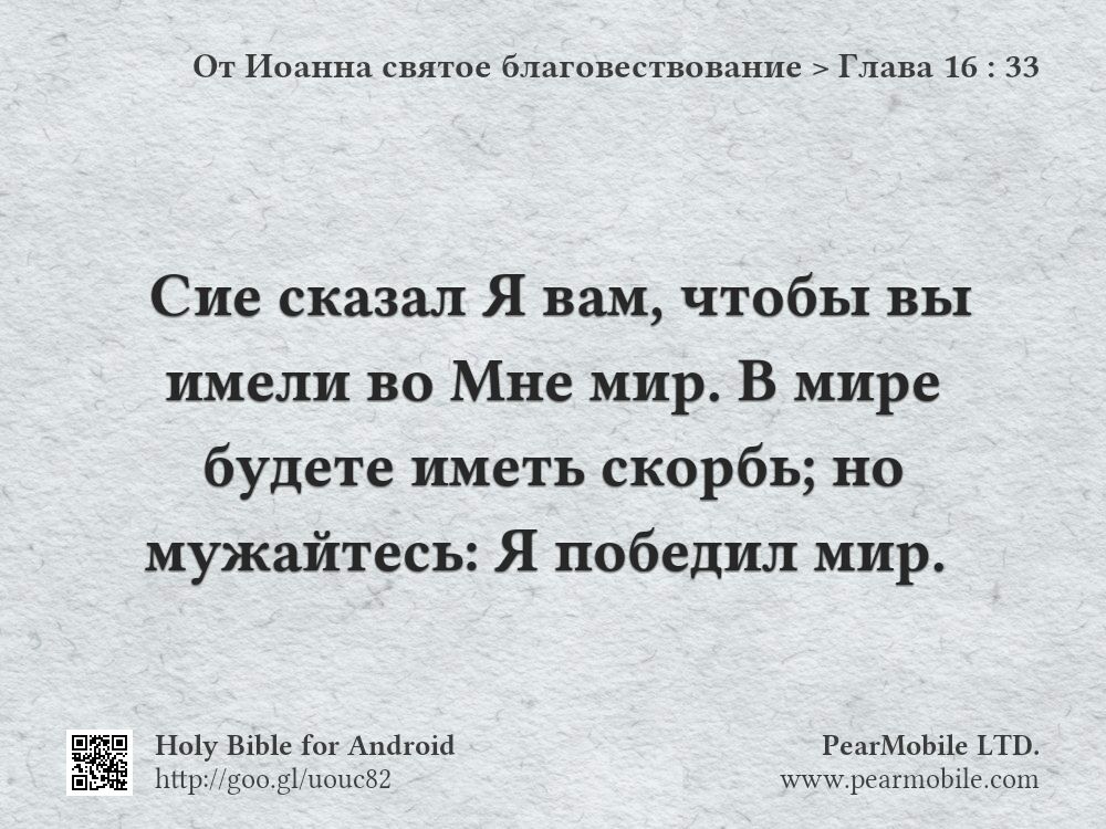 От Иоанна святое благовествование, Глава 16:33