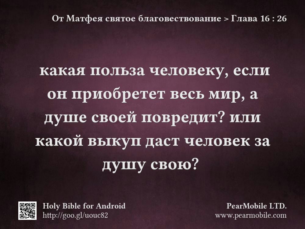 От Матфея святое благовествование, Глава 16:26